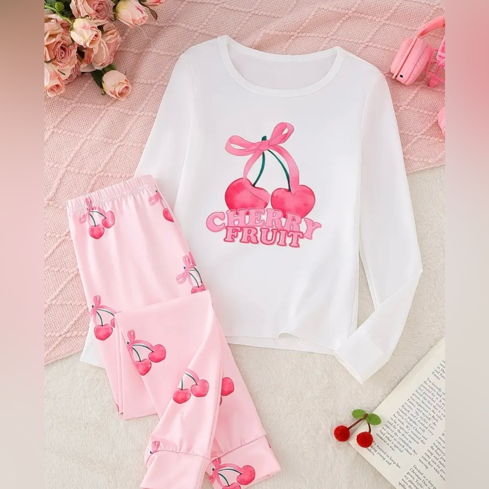 NWT girls size 8 Cherry Fruit Kids Pajamas - Pink and White